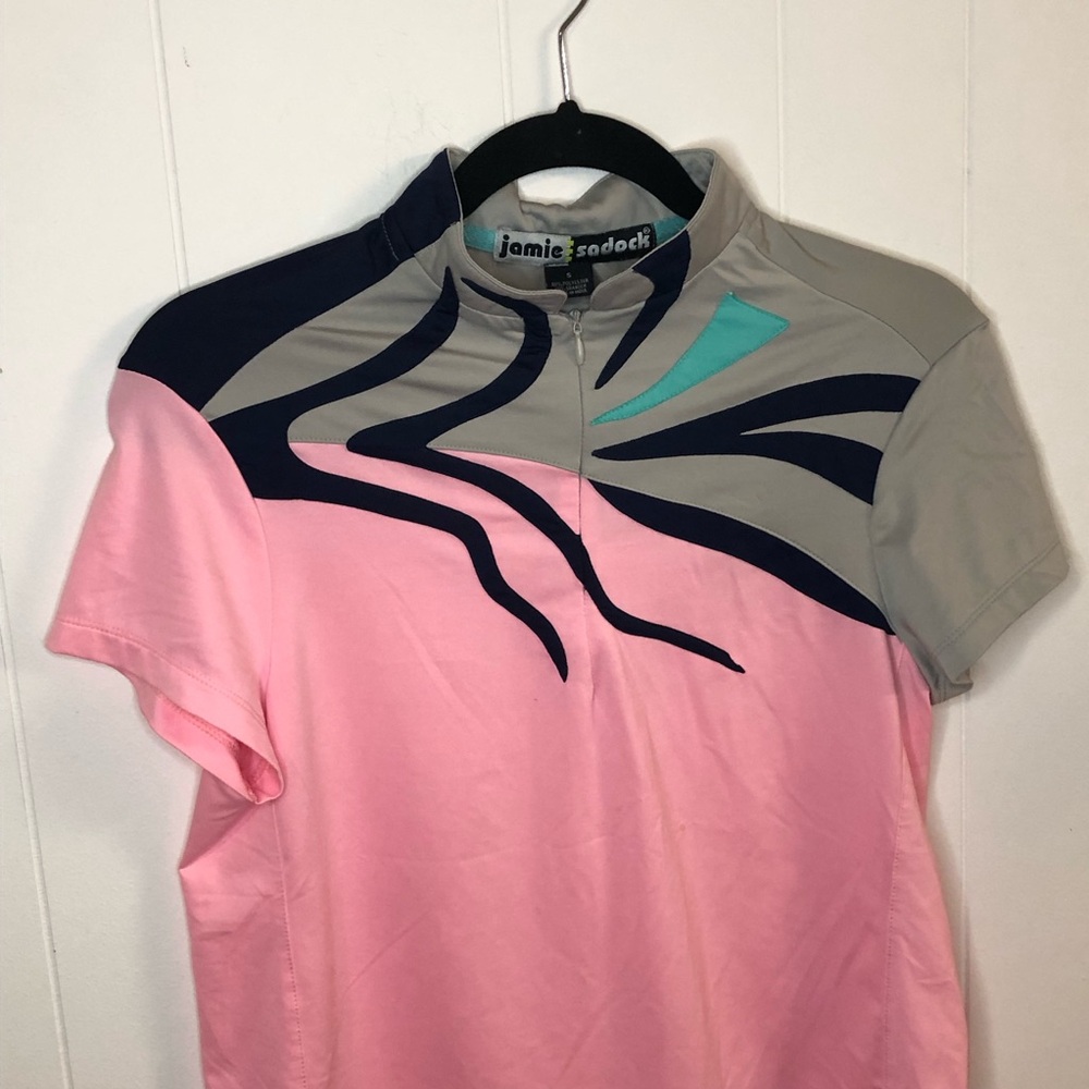 Jamie Sadock Pink, Gray, and Teal 1/4 Zip Polo Activewear Top Small - Picture 2 of 5